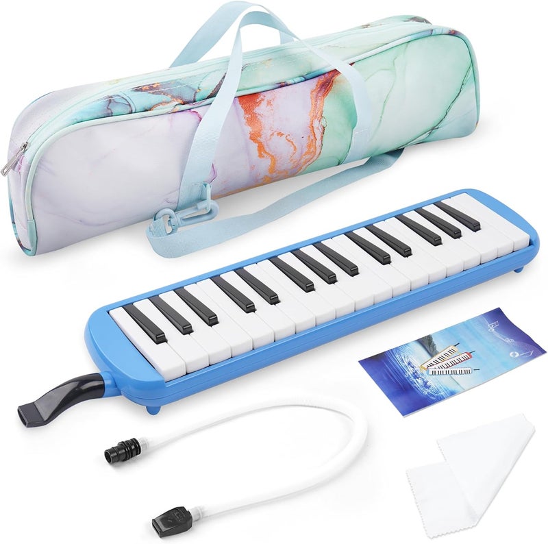 Haecsfl 32 Keys Melodica Instrument, Soprano Melodica Air Piano Keyboard Pianica with 2 Soft Long Tubes, 2 Short Mouthpieces and Carrying Bag(6-Blue) - Image 1
